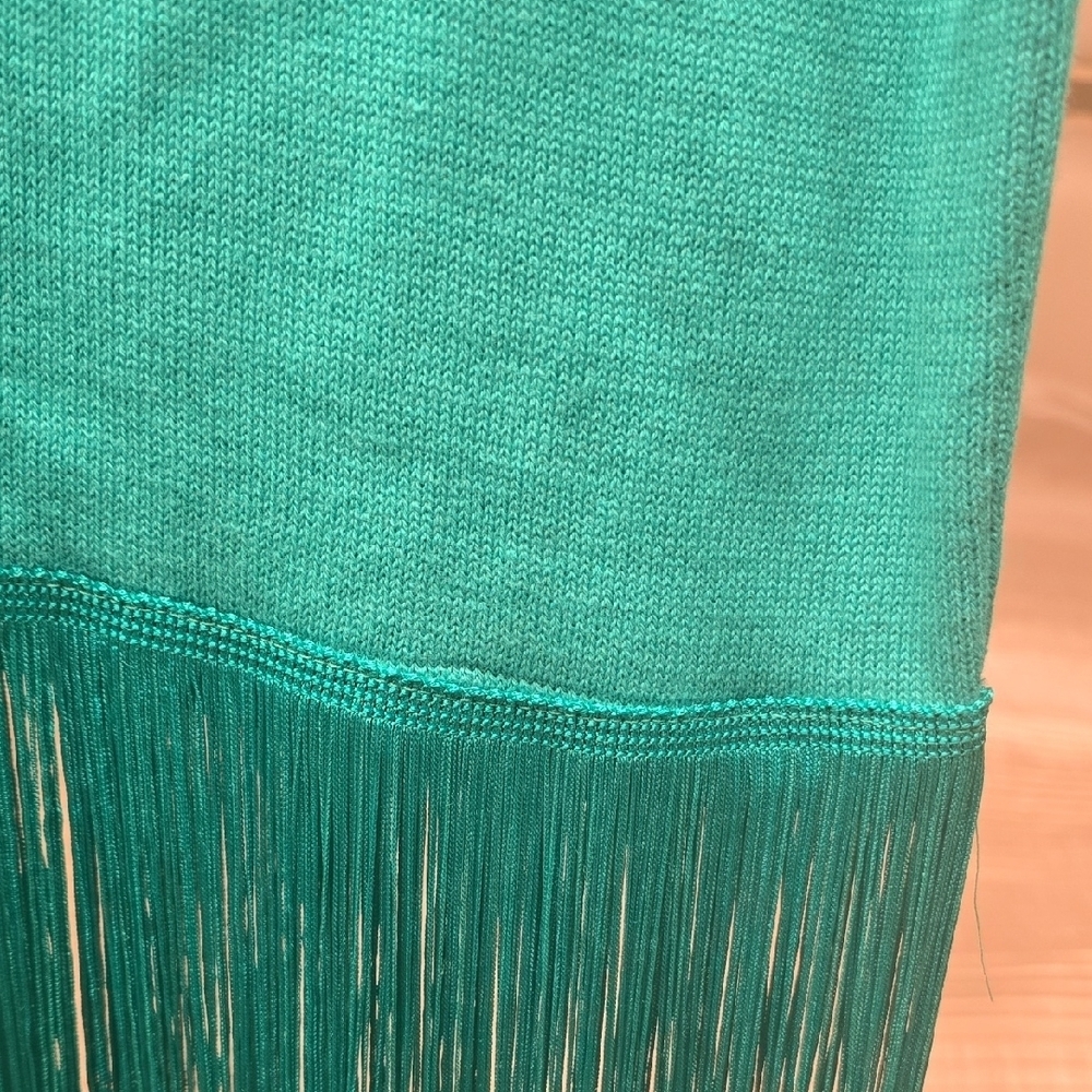 No Pise La Grama El Abrazo Sueter Dress Elegant Long Sleeve Emerald Fringe Dress — image 7 of 8